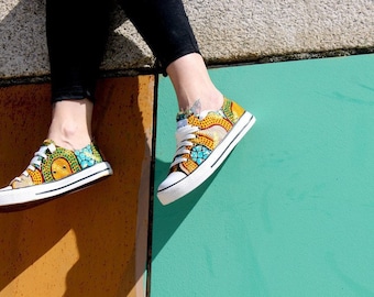 Trampki niskie w stylu Converse, rozmiar 37, UK 4, US 6,5, nadruk holenderski, styl Converse, nadruk Ankara, materiał afrykański, groszki, wegańskie