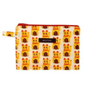 Petite pochette maquillage sac à main, voyage, pratique, toile enduite, chat,maneki-neko, japon, kawaï, vegan