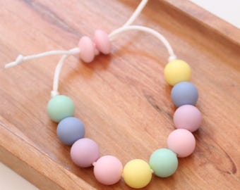 Pastel Silicone Bead Bracelet: Adjustable Sensory Fidget Kids Bracelet