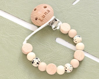 Personalised Wooden Dummy Clip: Natural Silicone Pacifier Holder