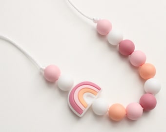 Pink Rainbow Kids Necklace: Sensory Jewellery with Breakaway Clasp