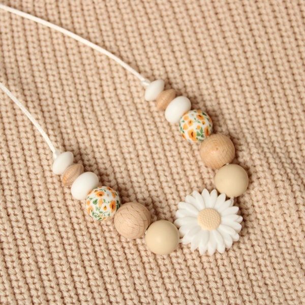 Daisy Silicone Wooden Nursing necklace, Breastfeeding necklace, Sensory necklace, Fiddle necklace, New Mum gift, Mama necklace