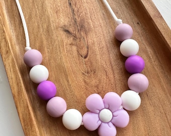 Lilac Flower Necklace: Children's Sensory silicone Jewellery with Breakaway Clasp