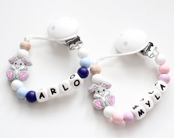 Personalised Easter Bunny dummy Clip, Baby Shower Gift