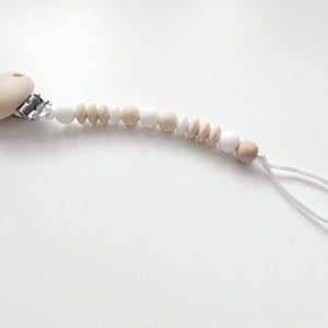 Beige Dummy clip, Soother holder, Mini Pacifier clip, Silicone Dummy clip, Dummy holder, Baby shower gift, Beige & White dummy clip