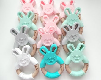 Personalised Bunny Teether with engraved name, more colours available