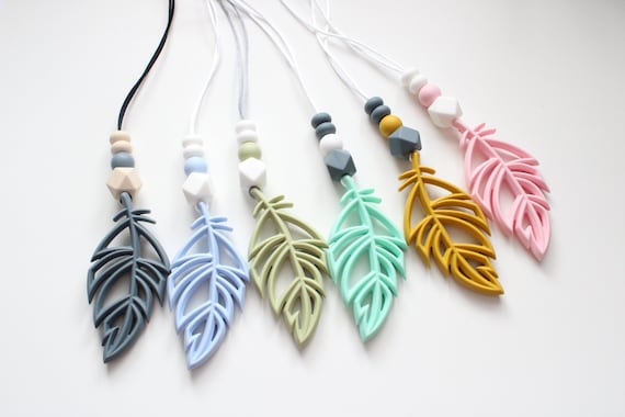 Silicone Leaf Nursing Necklace: Sensory Fiddle Beads, New Mum Gift