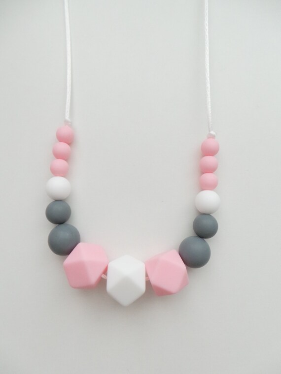 Silicone Teething Necklace Nursing Breastfeeding Sensory Baby Blue /& Grey