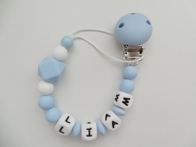 Personalised Silicone teething beads dummy clip pacifer clip Baby Shower gift