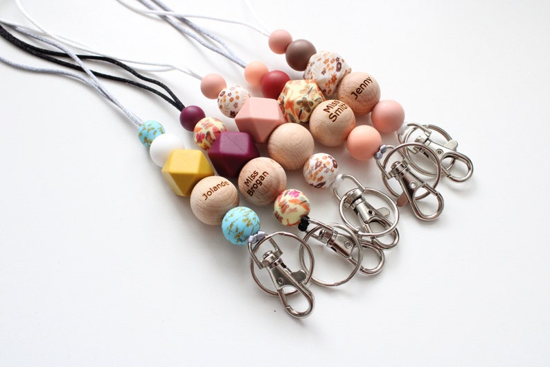 Personalised Engraved Lanyard, Beaded Lanyard