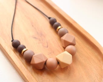 Chocolate Brown Silicone Nursing Necklace: New Mum Gift