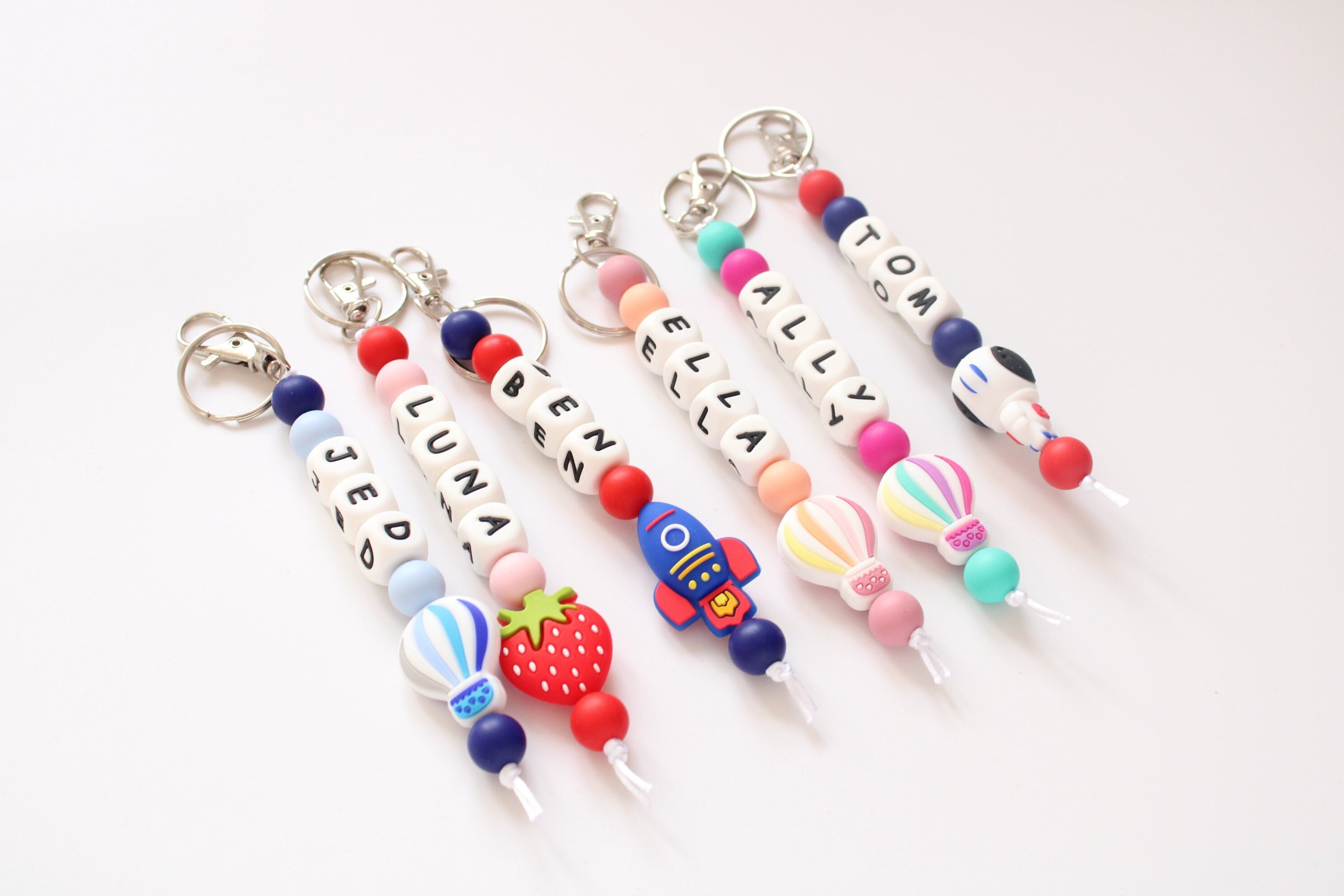 Porte-clés Personnalisable Avec Perles Colorées - Cadeau Rentrée Pour Fille, Éducatif Et Ludique - Motif "1ère Classe" - 7