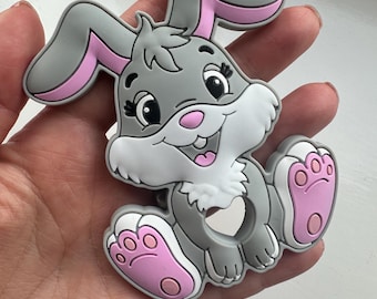 Easter Bunny Toy, Silicone Bunny Toy Sensory Toy , Grey Bunny Rubber Non chocolate Easter gift, Baby gift