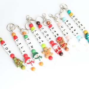 Personalised Christmas Beaded Keyring: Secret Santa Gift Xmas stocking gift