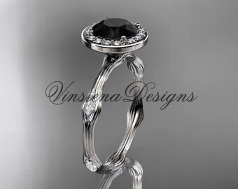 platinum Leaf and Vine Engagement Ring Black Diamond VD10075
