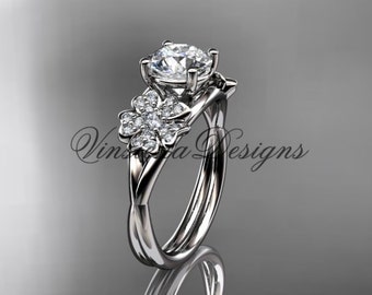 14K White Gold Diamond Cherry Blossom Engagement Ring Sakura Flower "Forever One" Moissanite
