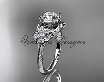 Platina Verlovingsring Diamond Cherry Blossom Flower Sakura Trouwring "Forever One" Moissanite Promise Ring Anniversary Ring VD8125