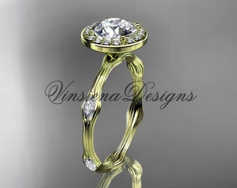 14k Yellow Gold Leaf and Vine Engagement Ring "Forever One" Moissanite VD10075