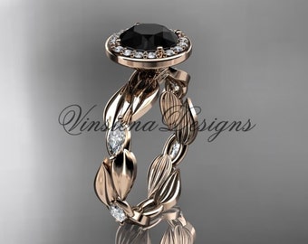 14k Rose Gold Leaf and Vine Engagement Ring Black Diamond VD10076