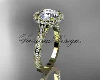 Unique 14kt Yellow Gold Diamond Wedding Ring Engagement Ring "Forever One" Moissanite VD10074