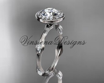 14k White Gold Leaf and Vine Engagement Ring "Forever One" Moissanite VD10075