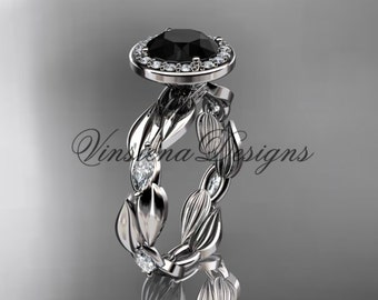 platinum Leaf and Vine Engagement Ring Black Diamond VD10076