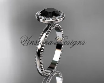 14k White Gold Engagement Ring Black Diamond VD10078