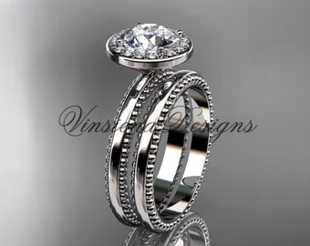 14k White Gold Engagement Ring Wedding set "Forever One" Moissanite VD10078S