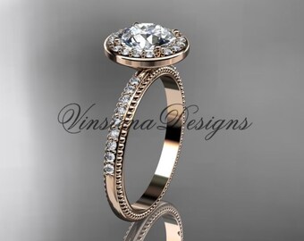 14k Rose Gold Engagement Ring "Forever One" Moissanite VD10077