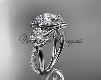 White Gold Diamond Cherry Blossom Flower 14K Sakura 1.0 ct White sapphire Engagement Ring Wedding Ring Promise Ring Anniversary VD8089