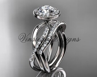 Diamond Engagement set in 14K White Gold 1.0 CT White sapphire Wedding Band Engagement Ring Anniversary set VD10079S
