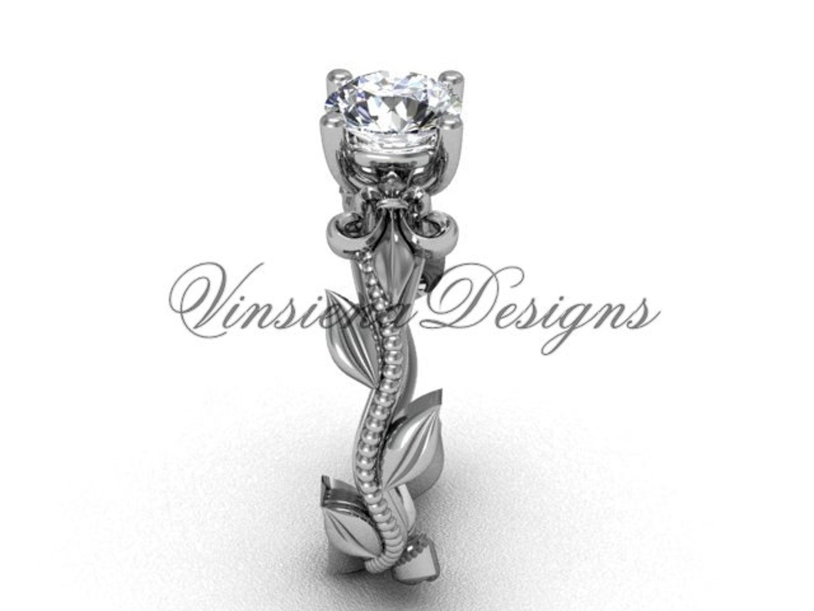 Vine Engagement Ring 14kt White Gold Leaf and Vine Fleur De Etsy