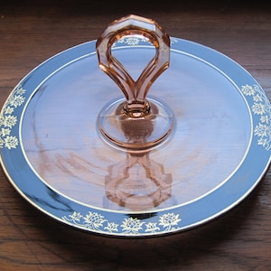 Depression Glass Serving Plate with Handle Vintage