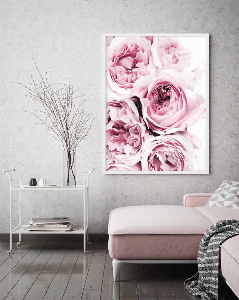 Peony print Pink peony Scandi Print Poster Pale Pink Peonies | Etsy