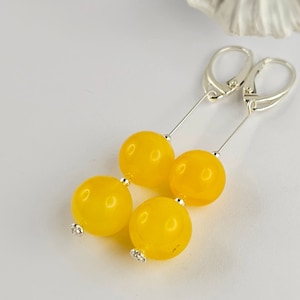 Dangling Amber Earrings, Genuine Amber Earrings, Amber Balls, Cloudy Yellow Amber, Silver Jewelry With Amber, Amber Gift, Amber beads