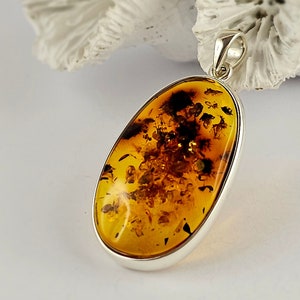 Shiny Orange Amber Pendant, Natural Baltic Amber And Silver, Genuine Amber Jewelry, Amber Stone, Gift for her, Pendant, unique pendant