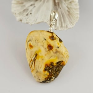 Unique Color Amber Pendant, Natural Baltic Amber And Silver, Genuine Amber Jewelry, Amber Raw Stone, Gift for her, Pendant, unique pendant