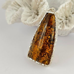 Impressive Cognac With Black Amber Pendant, Natural Baltic Amber And Silver, Genuine Amber Jewelry, Amber Stone, Gift for her,unique pendant