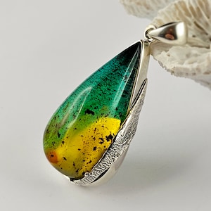 Shiny Turquoise Amber Pendant, Natural Baltic Amber And Silver, Genuine Amber Jewelry, Amber Stone, Gift for her, Pendant, unique pendant