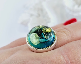 Majestic Turquoise Amber, Natural Baltic Amber Ring, unique Amber Ring, Amber And Sterling Silver Ring, Baltic Amber Jewelry, Amber Gift