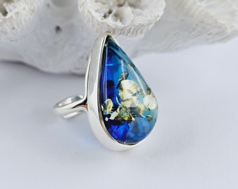 Ambre bleu clair incroyable, bague en ambre de la Baltique naturelle, bague en ambre unique, bague en ambre et argent sterling, bijoux en ambre de la Baltique, cadeau en ambre