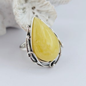 Unusual Natural Baltic Amber Ring, White Amber Ring, Amber And Sterling Silver Ring, Baltic Amber Jewelry, Amber Gift For Her, White Amber