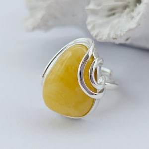 Unusual Natural Baltic Amber Ring, White Amber Ring, Amber And Sterling Silver Ring, Baltic Amber Jewelry, Amber Gift For Her, White Amber