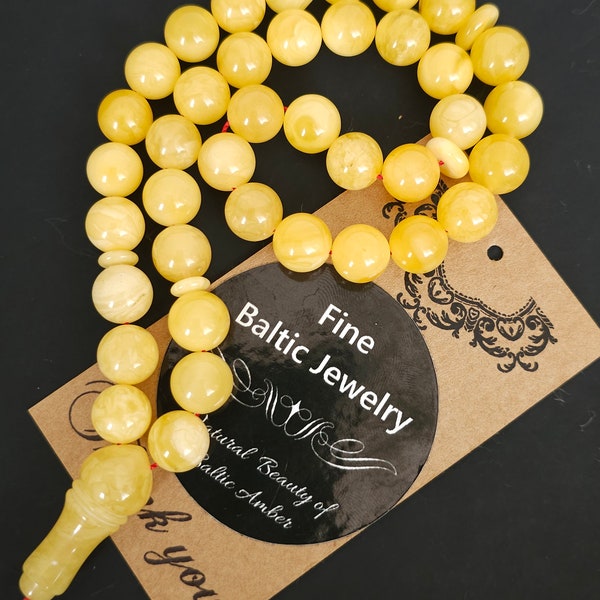 Ø +10mm Royal Baltic Amber Islamic Prayer, 39 Round Beads, 24.30g Rosary, Tesbih, subha, tasbih, misbaha, kehribar, pure amber, كهرمان