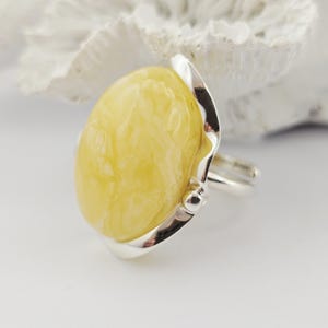 Unique Elegant Huge White Natural Baltic Amber Ring, White Amber Ring, Amber And Sterling Silver Ring, Baltic Amber Jewelry