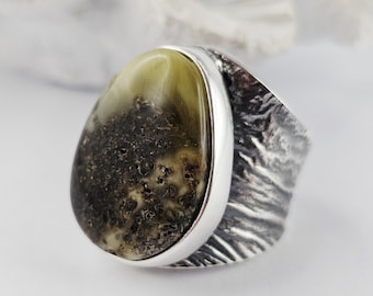 Adjustable Black Baltic Amber Ring, Sterling Silver, Handmade, 925 Silver, Sea Jewelry,