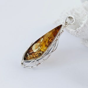 Huge Elegant Shiny Cognac Amber Pendant, Natural Baltic Amber And Silver, Genuine Amber Jewelry, Amber Stone, Gift for her, Pendant, unique