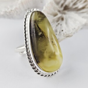 Unique Green Amber, Natural Baltic Amber Ring, unique Amber Ring, Amber And Sterling Silver Ring, Baltic Amber Jewelry, Amber Gift for her