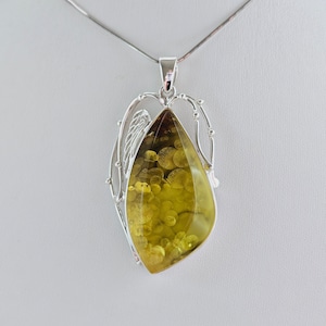 Unique Color Amber Pendant, Natural Baltic Amber And Silver, Genuine Amber Jewelry, Amber Raw Stone, Gift for her, Pendant, unique pendant