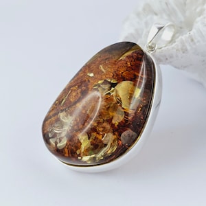 Huge Elegant Shiny Cognac Amber Pendant, Natural Baltic Amber And Silver, Genuine Amber Jewelry, Amber Stone, Gift for her, Pendant, unique